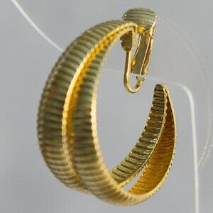 VINTAGE Gold Tone Double Side By Side Ribbed Hoop Earrings CLIP ON STYLE
